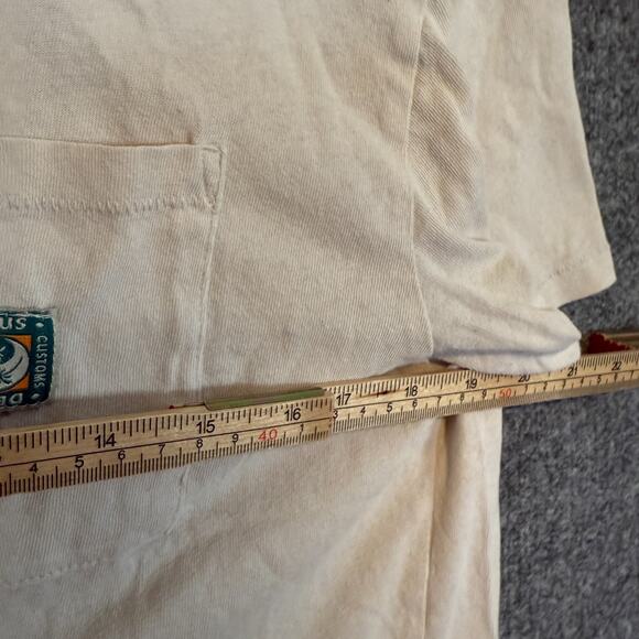 Dues Ex Machina Shirt Adult Medium White Pocket Tee Logo Raw Hem Crop Casual - Picture 9 of 12